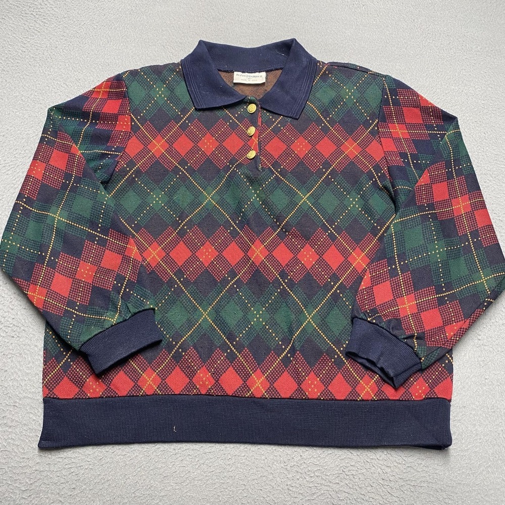 Alfred Dunner Sweater Womens Medium Multicolor Argyle Collared Pullover Knit USA